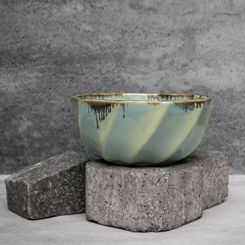 Green Drip Pattern Bowl By Shivika's Pottery