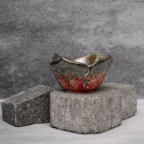 Dual Tone Textured Serving Bowl By Shivika's Pottery