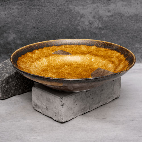 Ochre Textured Serving Bowl By Shivika's Pottery