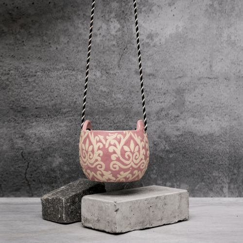 Pink Paisley Hanging Planter By Shivika's Pottery