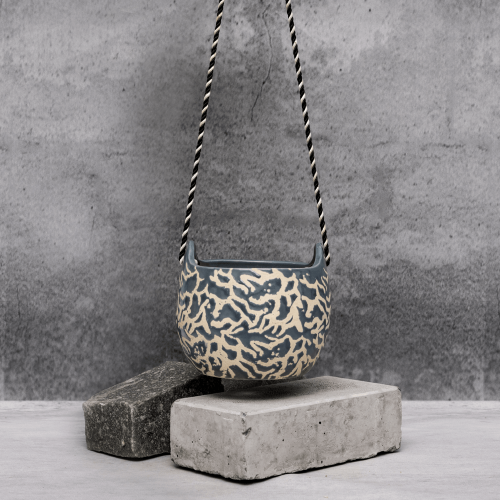 Indigo Paisley Hanging Planter By Shivika's Pottery