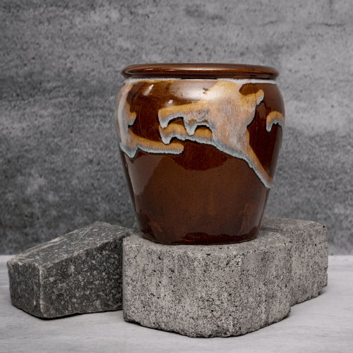 Brown Abstract Planter By Shivika's Pottery