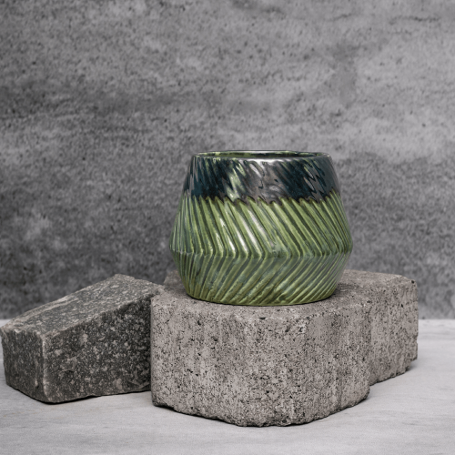 Green Dual Tone Zigzag Planter By Shivika's Pottery