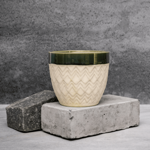 Beige Zig Zag Planter By Shivika's Pottery