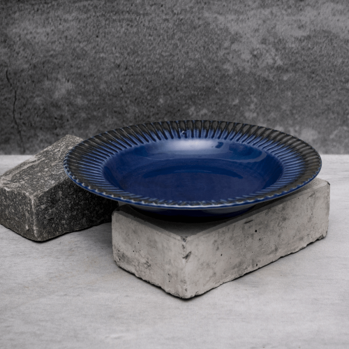 Blue Striped Plate By Shivika's Pottery