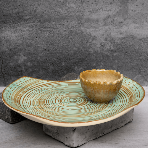 Beige Swirl Plate By Shivika's Pottery