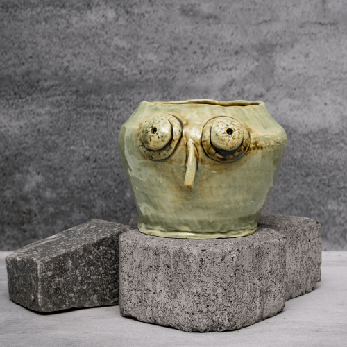 Light Green Owl Pot By Shivika's Pottery